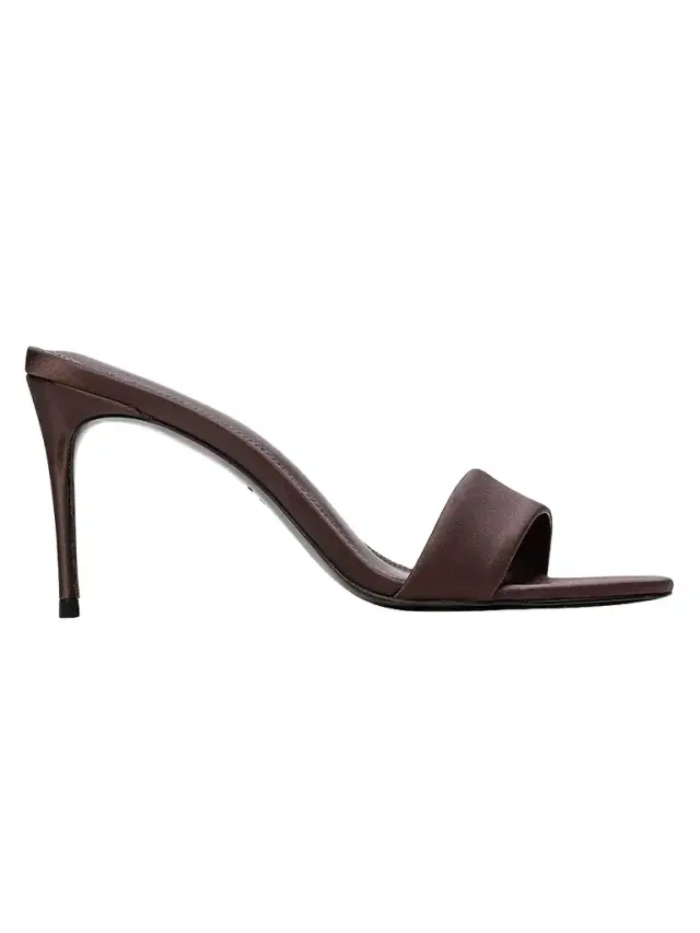 Black Suede Studio Women's Naomi 80MM Satin Mule Sandals - Cacao Satin