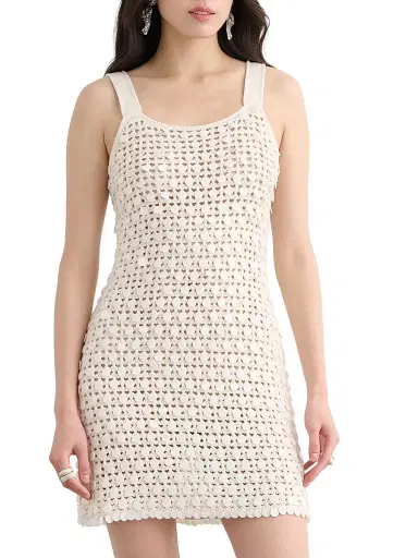Toccin Women's Lala Paillette Open-Knit Mini Dress - Coconut - Size XL | Thumbnail 3