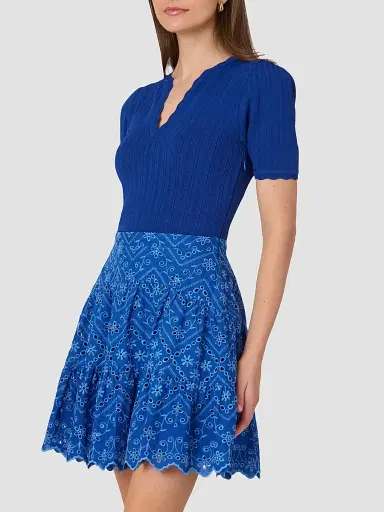 Shoshanna Women's Fallon Eyelet Mixed-Media Mini Dress - Blue Marina | Thumbnail 3 Shoshanna Women's Fallon Eyelet Mixed-Media Mini Dress - Blue Marina | Thumbnail 3