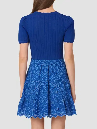 Shoshanna Women's Fallon Eyelet Mixed-Media Mini Dress - Blue Marina | Thumbnail 4 Shoshanna Women's Fallon Eyelet Mixed-Media Mini Dress - Blue Marina | Thumbnail 4