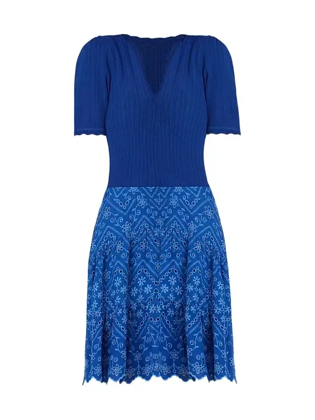 Shoshanna Women's Fallon Eyelet Mixed-Media Mini Dress - Blue Marina