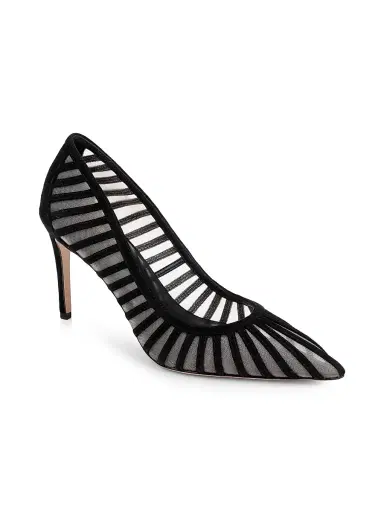 L'Agence Women's Lenox 90MM Suede-Mesh Pumps - Black Suede - Size 10 | Thumbnail 2
