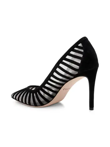 L'Agence Women's Lenox 90MM Suede-Mesh Pumps - Black Suede - Size 10 | Thumbnail 3