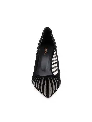 L'Agence Women's Lenox 90MM Suede-Mesh Pumps - Black Suede - Size 10 | Thumbnail 4