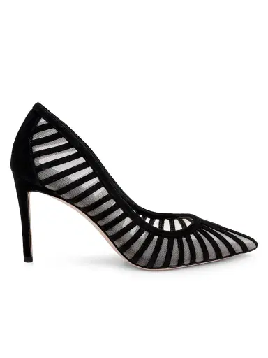 L'Agence Women's Lenox 90MM Suede-Mesh Pumps - Black Suede - Size 10 | Thumbnail 1