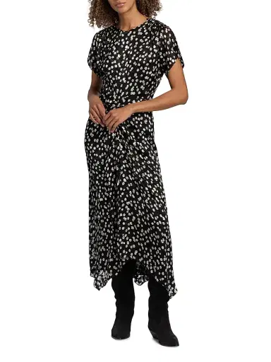 Isabel Marant Women's Herva Floral Cinched Midi-Dress - Black Ecru | Thumbnail 2 Isabel Marant Women's Herva Floral Cinched Midi-Dress - Black Ecru | Thumbnail 2
