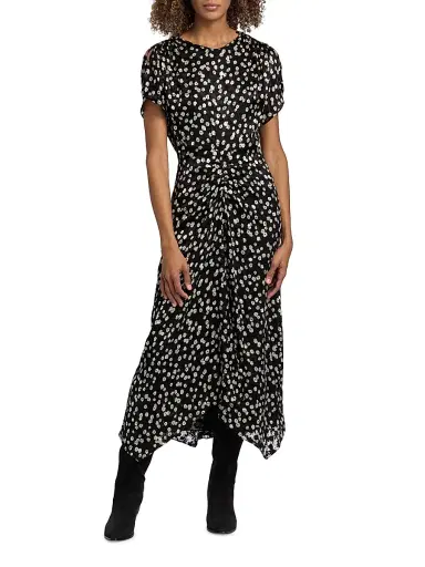Isabel Marant Women's Herva Floral Cinched Midi-Dress - Black Ecru | Thumbnail 3 Isabel Marant Women's Herva Floral Cinched Midi-Dress - Black Ecru | Thumbnail 3