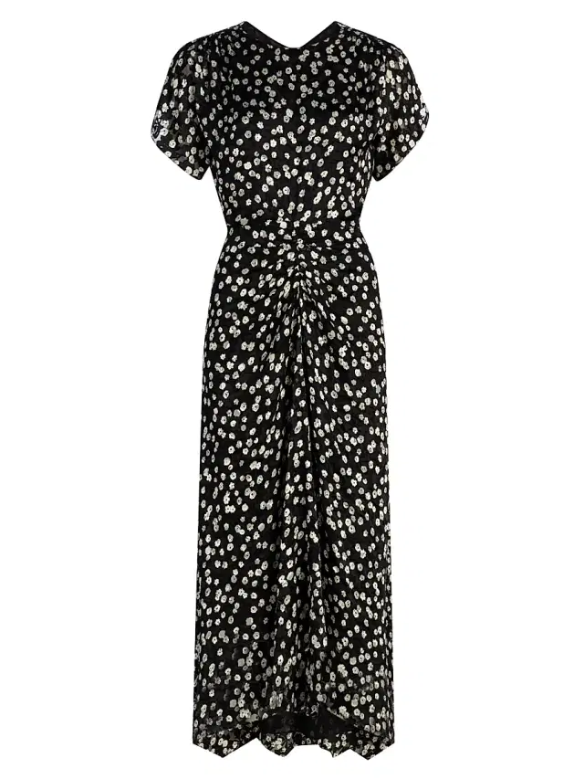 Women's Herva Floral Cinched Midi-Dress - Black Ecru