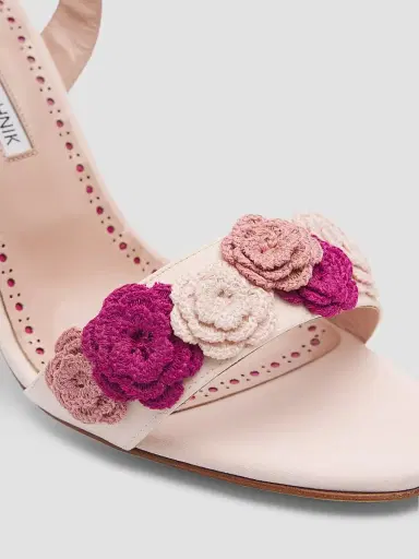 Manolo Blahnik Women's 105MM Floral Appliqué Silk Stiletto Sandals | Thumbnail 3 Manolo Blahnik Women's 105MM Floral Appliqué Silk Stiletto Sandals | Thumbnail 3