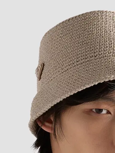 Prada Men's Crochet Bucket Hat - Beige Khaki - Size Medium | Thumbnail 3