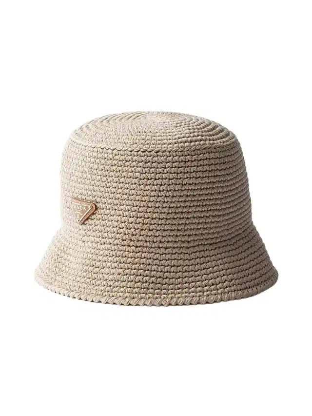 Prada Men's Crochet Bucket Hat - Beige Khaki