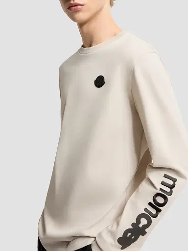 Moncler Men's Long Sleeve Crewneck T-Shirt in Cotton Jersey - White | Thumbnail 4