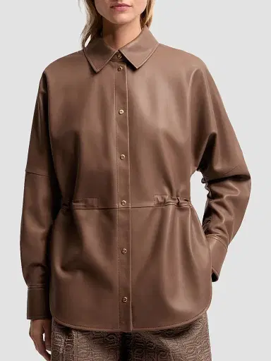 Moncler Women's Shacket in Leather - Brown - Size Large | Thumbnail 2 Moncler Women's Shacket in Leather - Brown - Size Large | Thumbnail 2