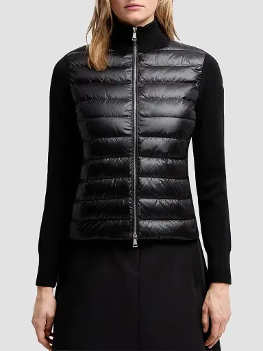 Moncler Women's Down-Filled Cardigan in Wool - Black | Thumbnail 2