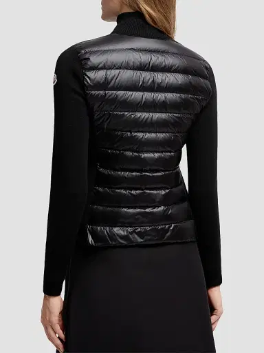 Moncler Women's Down-Filled Cardigan in Wool - Black | Thumbnail 3
