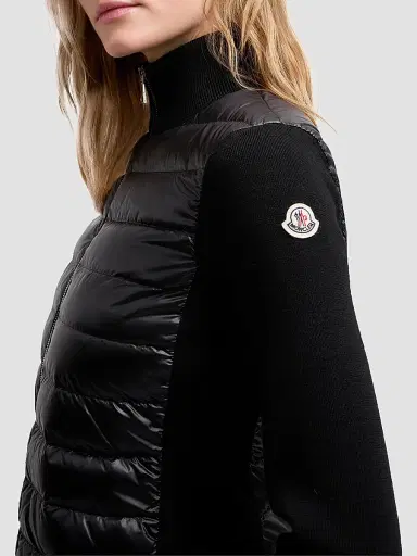 Moncler Women's Down-Filled Cardigan in Wool - Black | Thumbnail 4
