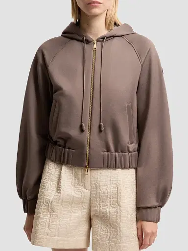 Moncler Women's Zip-Up Cardigan in Technical Fleece - Taupe | Thumbnail 2