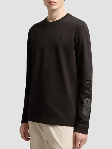 Moncler Men's Long Sleeve Crewneck T-Shirt in Cotton Jersey - Black - Size XXL | Thumbnail 2