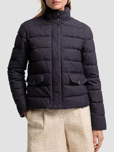 Moncler Women's Bessettez Puffer Coat in Cotton - Navy Blue | Thumbnail 2