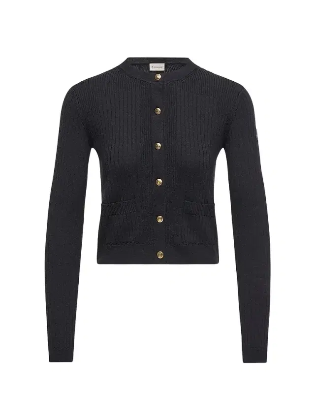Women's Cardigan in Wool Blend with Logo in Leather - Dark Blue