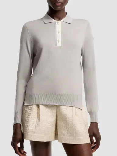 Moncler Women's Long Sleeve Polo Shirt in Wool - Gray - Size Medium | Thumbnail 2