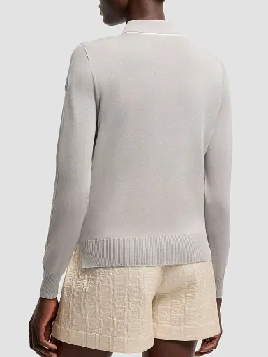 Moncler Women's Long Sleeve Polo Shirt in Wool - Gray - Size Medium | Thumbnail 3