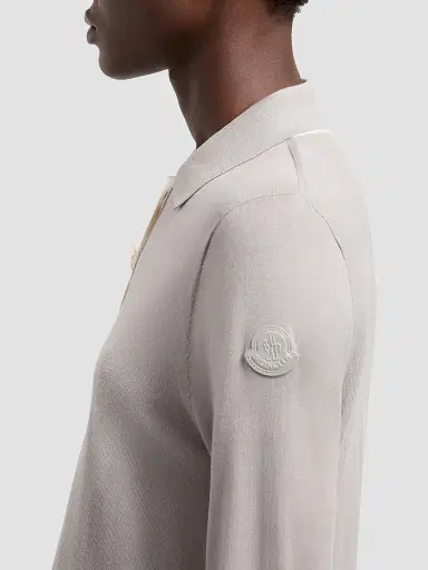 Moncler Women's Long Sleeve Polo Shirt in Wool - Gray - Size Medium | Thumbnail 4
