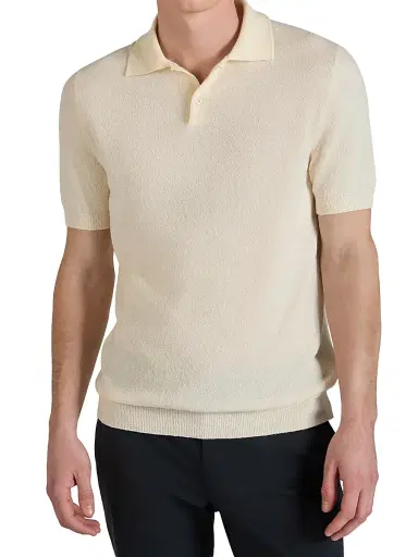 Slowear Men's Bouclé Short-Sleeve Polo Shirt - Natural - Size 46 | Thumbnail 2