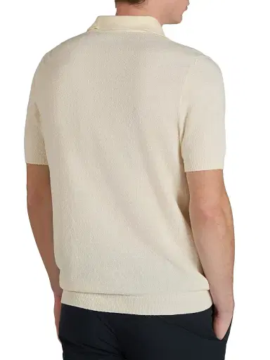 Slowear Men's Bouclé Short-Sleeve Polo Shirt - Natural - Size 46 | Thumbnail 3