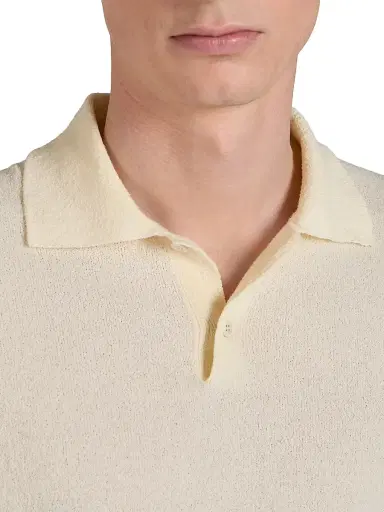 Slowear Men's Bouclé Short-Sleeve Polo Shirt - Natural - Size 46 | Thumbnail 4