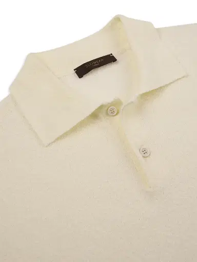 Slowear Men's Bouclé Short-Sleeve Polo Shirt - Natural - Size 46 | Thumbnail 5