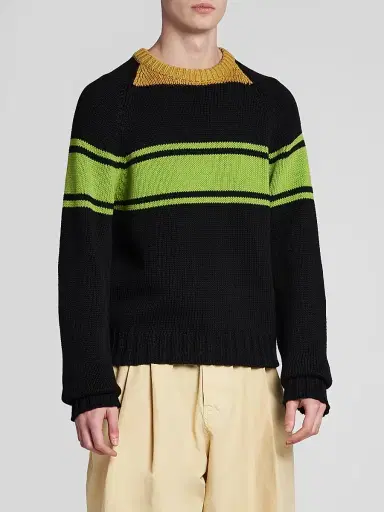 Marni Men's Colorblocked Cotton Crewneck Sweater - Black - Size 44 | Thumbnail 4