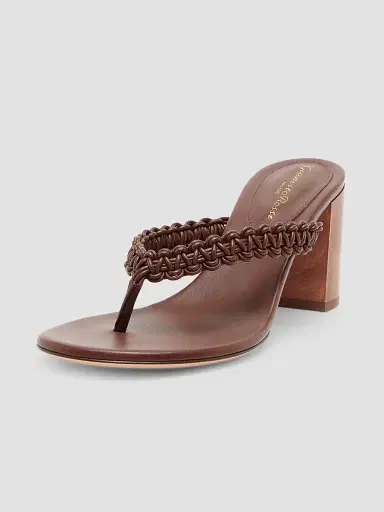 Gianvito Rossi Women's Macramé Leather 70MM Block Heel Sandals - Brown | Thumbnail 2
