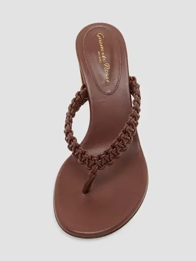 Gianvito Rossi Women's Macramé Leather 70MM Block Heel Sandals - Brown | Thumbnail 4