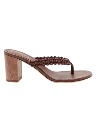 Gianvito Rossi Women's Macramé Leather 70MM Block Heel Sandals - Brown | Thumbnail 1