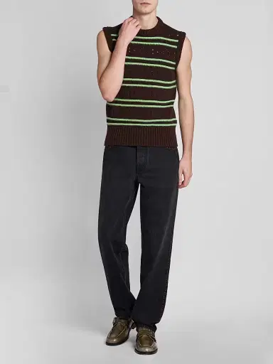 Marni Men's Striped Pointelle-Knit Cotton Sweater Vest - Brown - Size 42 | Thumbnail 2