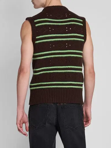 Marni Men's Striped Pointelle-Knit Cotton Sweater Vest - Brown - Size 42 | Thumbnail 3