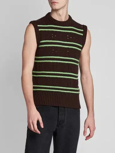 Marni Men's Striped Pointelle-Knit Cotton Sweater Vest - Brown - Size 42 | Thumbnail 4