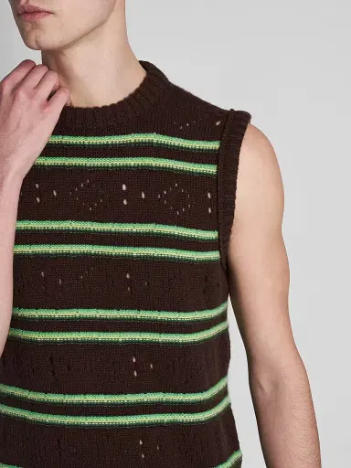 Marni Men's Striped Pointelle-Knit Cotton Sweater Vest - Brown - Size 42 | Thumbnail 5