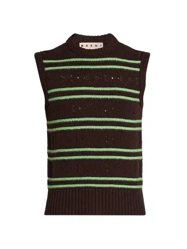 Marni Men's Striped Pointelle-Knit Cotton Sweater Vest - Brown - Size 42 | Thumbnail 1