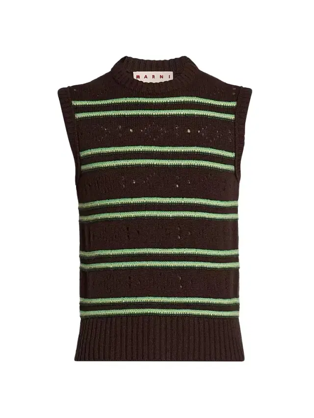 Marni Men's Striped Pointelle-Knit Cotton Sweater Vest - Brown