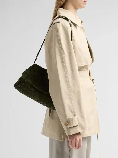 Bottega Veneta Women's Giorno Intrecciato Suede Shoulder Bag - Green Tweed Gold | Thumbnail 2