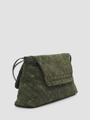Bottega Veneta Women's Giorno Intrecciato Suede Shoulder Bag - Green Tweed Gold | Thumbnail 3