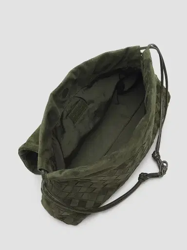 Bottega Veneta Women's Giorno Intrecciato Suede Shoulder Bag - Green Tweed Gold | Thumbnail 4