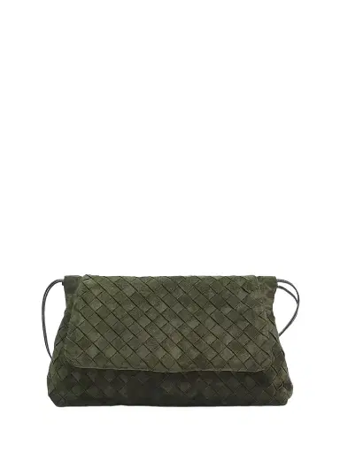 Bottega Veneta Women's Giorno Intrecciato Suede Shoulder Bag - Green Tweed Gold | Thumbnail 1