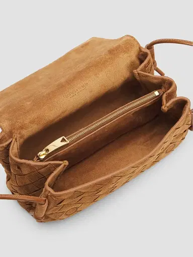 Bottega Veneta Women's Notturno Intrecciato Suede Pouch - Amber Gold | Thumbnail 4 Bottega Veneta Women's Notturno Intrecciato Suede Pouch - Amber Gold | Thumbnail 4