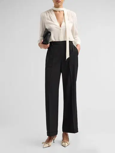 Elie Tahari Women's July The Adrianna Pleated-Front Straight-Leg Pants - Noir - Size 16 | Thumbnail 2 Elie Tahari Women's July The Adrianna Pleated-Front Straight-Leg Pants - Noir - Size 16 | Thumbnail 2