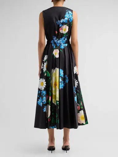 Elie Tahari Women's July The Athena Floral Pleated Midi Dress - Moon Flower Print | Thumbnail 3