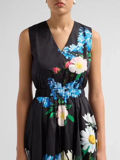 Elie Tahari Women's July The Athena Floral Pleated Midi Dress - Moon Flower Print | Thumbnail 5