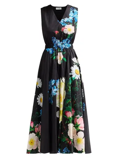 Elie Tahari Women's July The Athena Floral Pleated Midi Dress - Moon Flower Print | Thumbnail 1